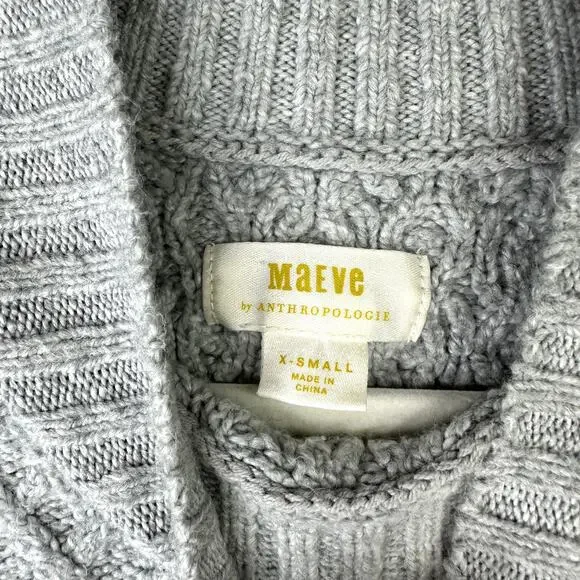 Maeve Anthropologie NWOT Gray Cable-Knit Layered Crewneck Overlay Button Sweater - Picture 7 of 9